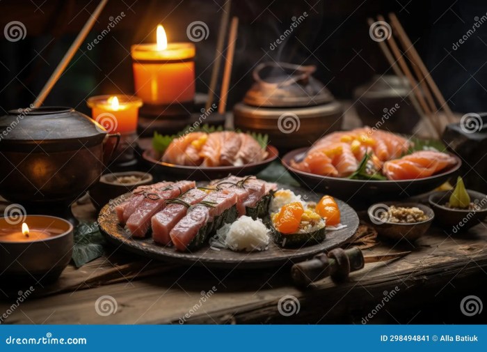 The Aesthetics of Japanese Cuisine. Sushi. Rice with Vinegar Seasoning. Various Seafood ... The Aesthetics of Japanese Cuisine. Sushi. Rice with Vinegar Seasoning. Various Seafood ...