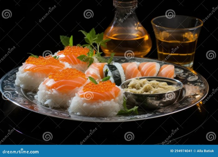 The Aesthetics of Japanese Cuisine. Sushi. Rice with Vinegar Seasoning. Various Seafood ... The Aesthetics of Japanese Cuisine. Sushi. Rice with Vinegar Seasoning. Various Seafood ...