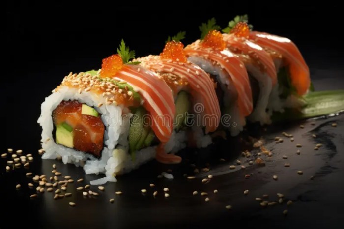 The Aesthetics of Japanese Cuisine. Sushi. Rice with Vinegar Seasoning. Various Seafood ... The Aesthetics of Japanese Cuisine. Sushi. Rice with Vinegar Seasoning. Various Seafood ...